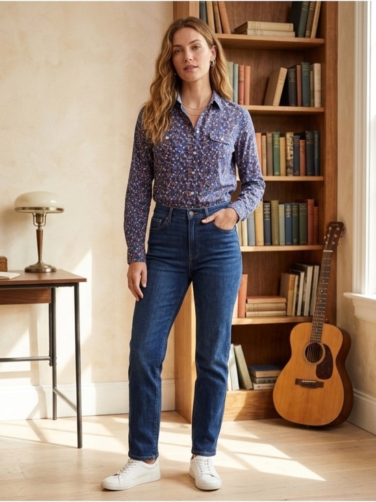 St. John's Bay Tops - St. John’s Bay 100% Cotton Floral Blouse Small Long Sleeve Utility Pockets
